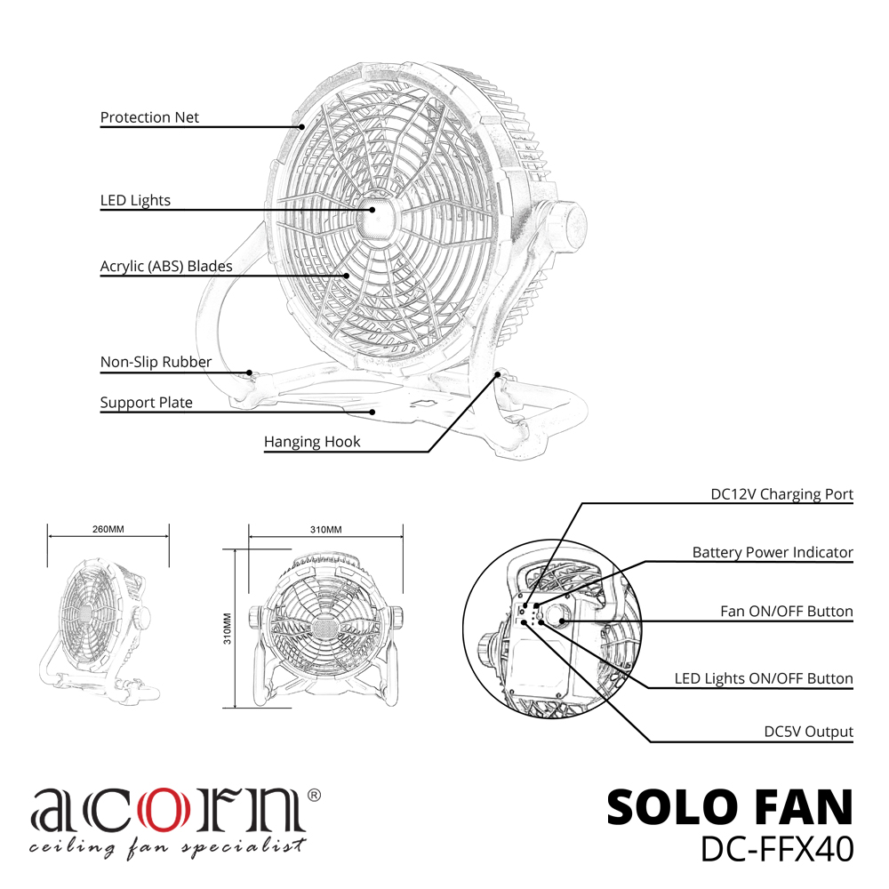 Acorn Solo Fan DC-FFX40