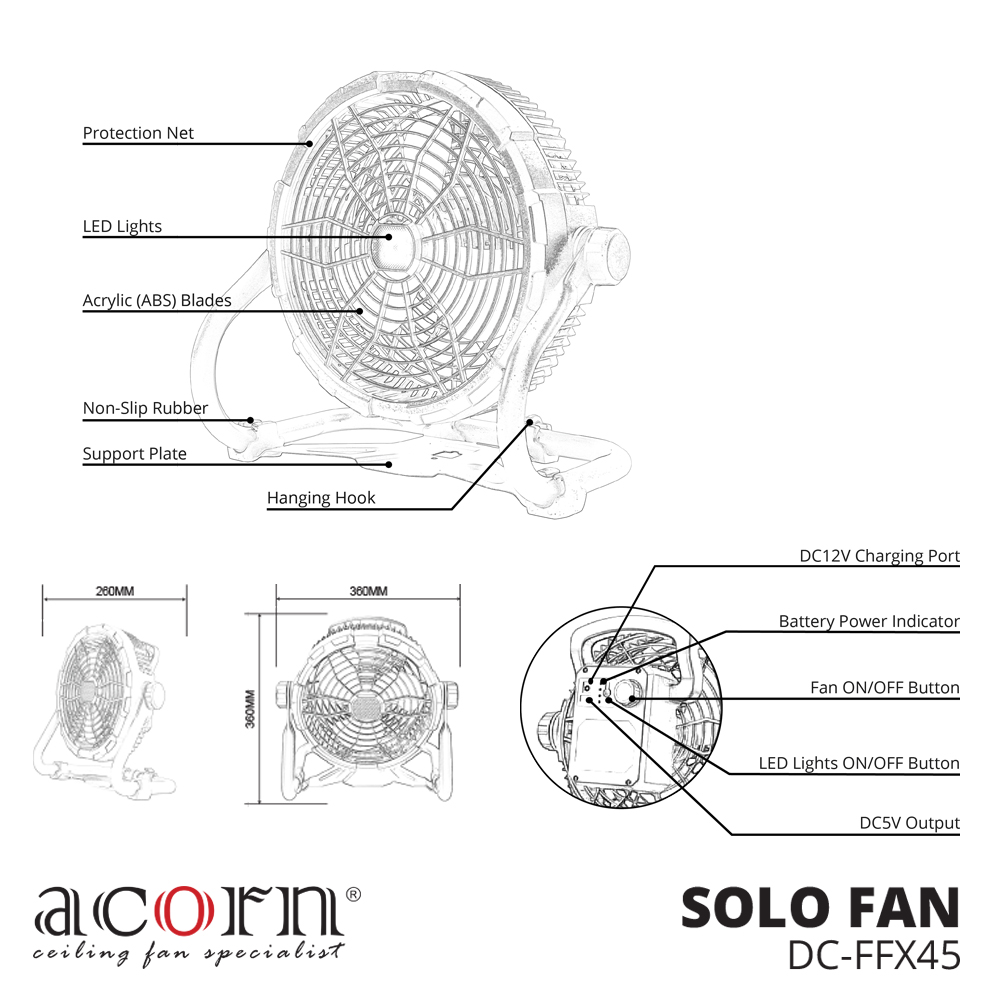 Acorn Solo Fan DC-FFX45
