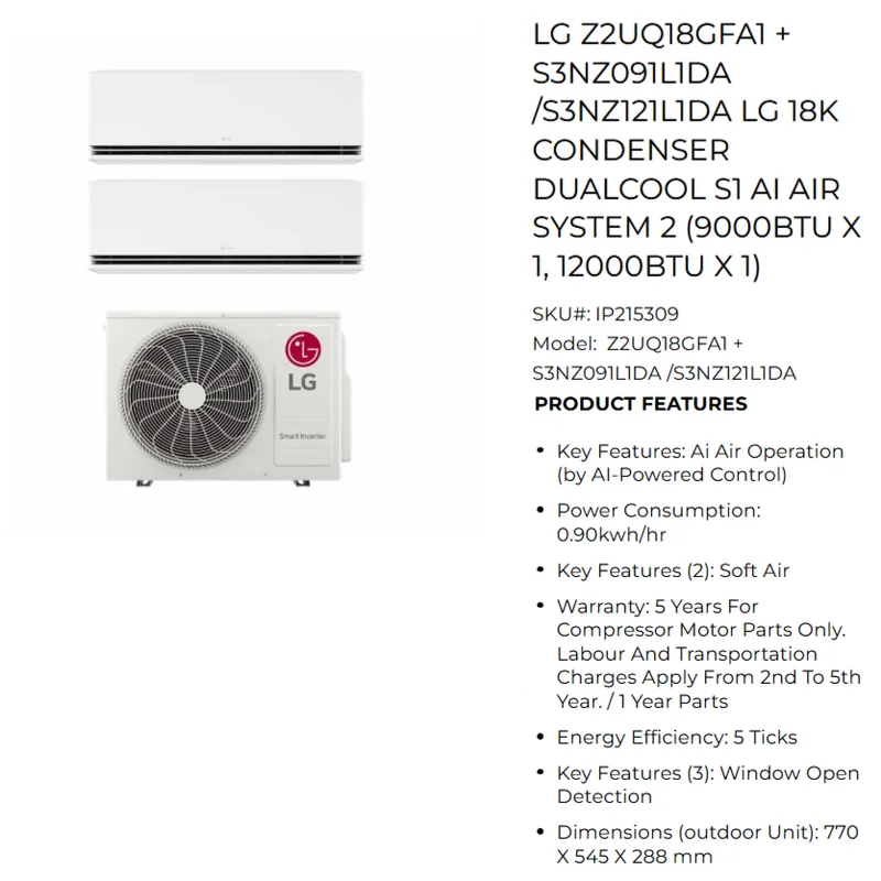 LG System 2 Inverter Aircon (Z2UQ18GFA1)