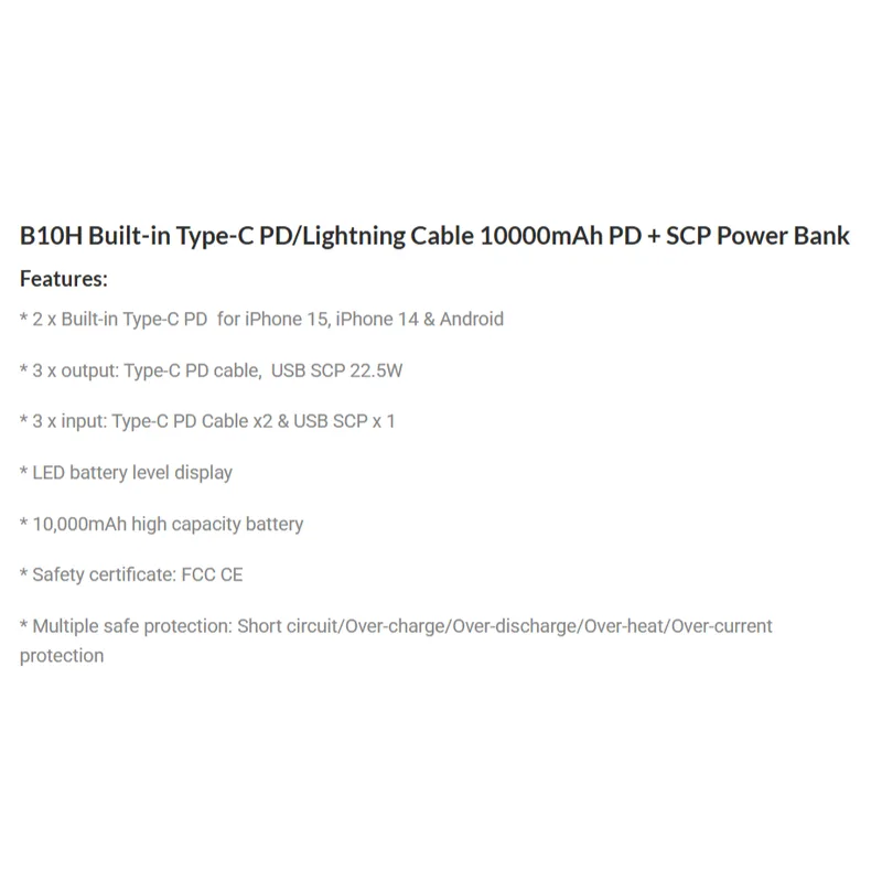 Xpower B10H Built-in Type-c X 2 Cable — Titanium