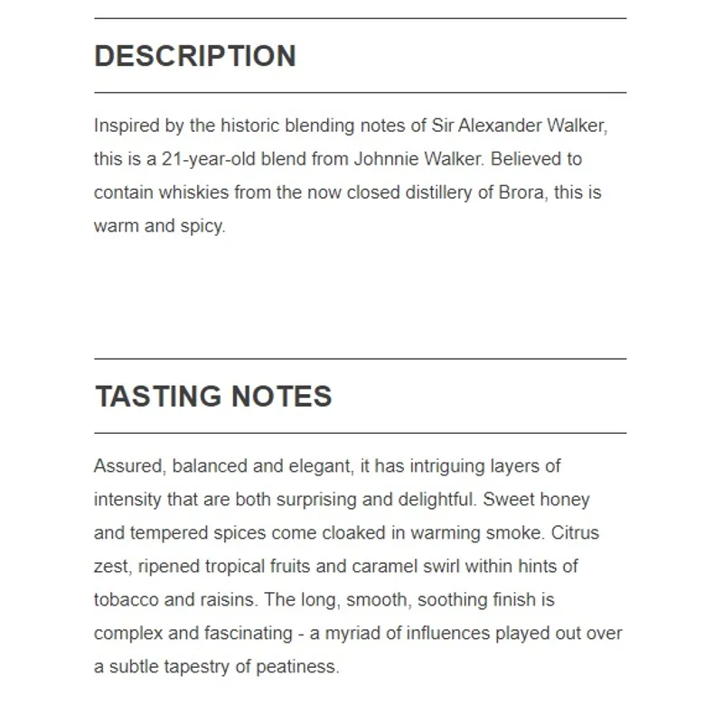 Johnnie Walker John Walker & Sons Xr 21YEARS 75CL