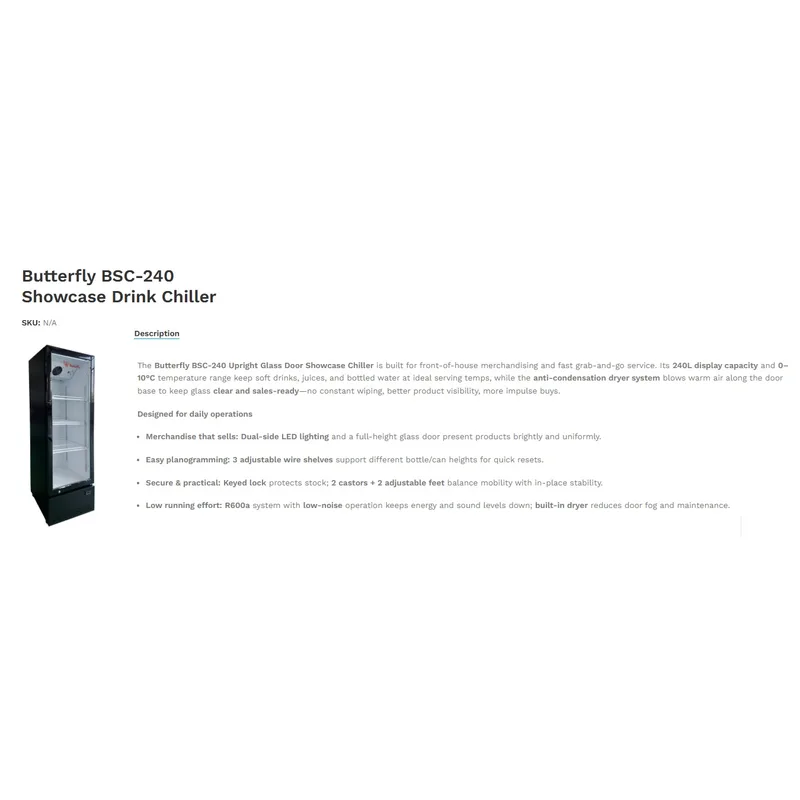 Butterfly BSC-240 240L Showcase Drink Chiller