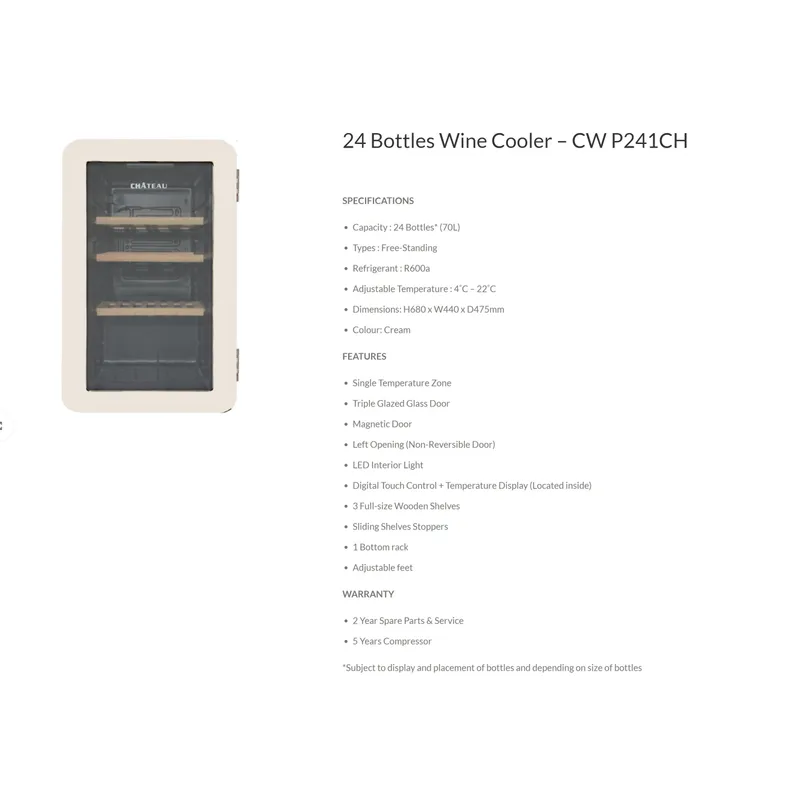 Chateau CWP241CH 24 Bottles Wine Cooler