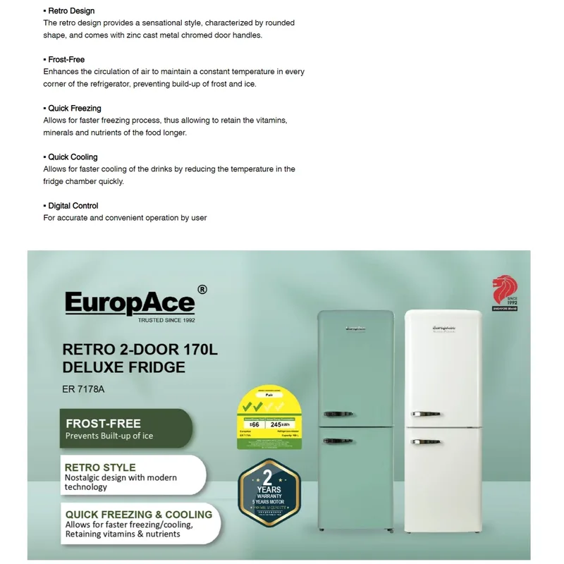 Europace ER7178A-IW 168L 2 Door Fridge