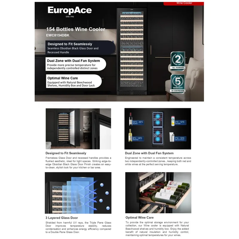 Europace EWC8154DBK 154 Bottles Wine Cooler