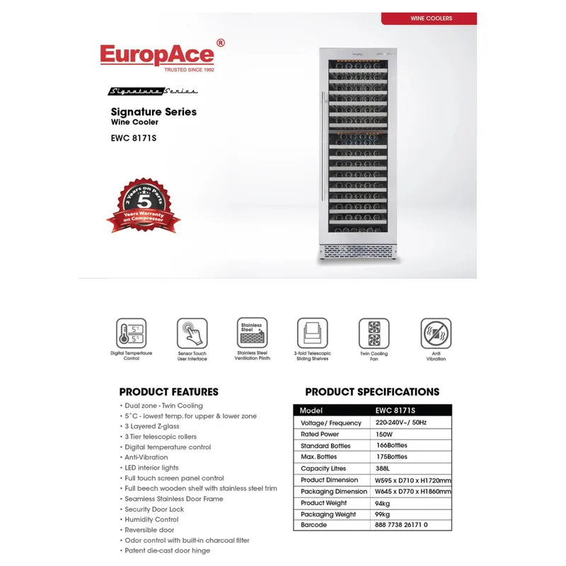 Europace EWC8871S 87 Bottles Wine Cooler