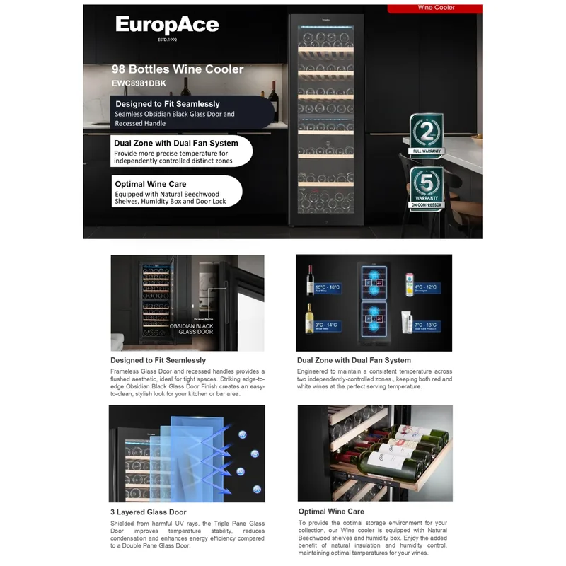 Europace EWC8981DBK 98 Bottles Wine Cooler