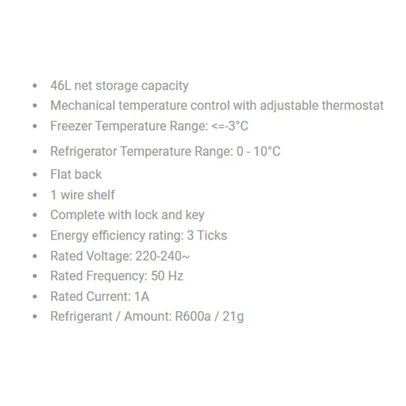 Farfalla FR-47R2 46L Mini Bar Fridge
