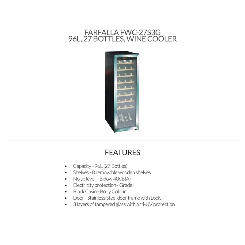 Farfalla FWC-27S3G 96L, 27 Bottles, Wine Cooler