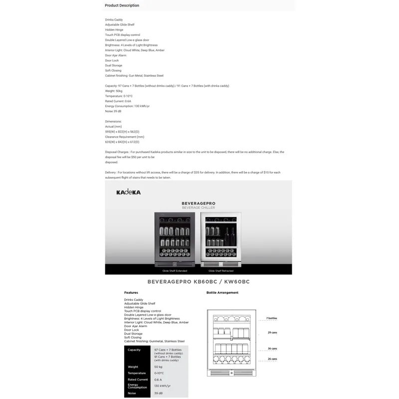 Kadeka KB60BC 97CANS + 7 Bottles Wine Cooler