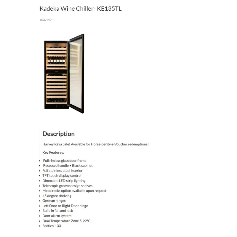 Kadeka KE135TL 133 Bottles Wine Cooler