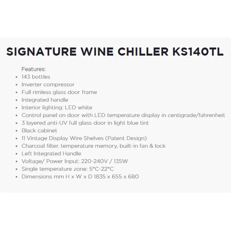 Kadeka KS-140TL 140 Bottles Wine Cooler