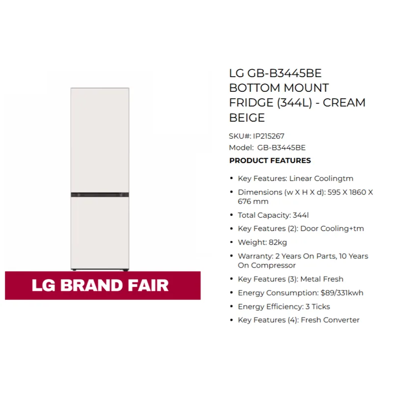 LG GB-B3445BE 344L 2 Door Fridge