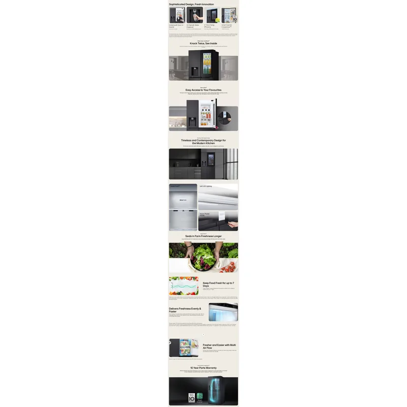 LG GS-X6104EV 628L Side By Side Fridge, Instaview Door-in-door