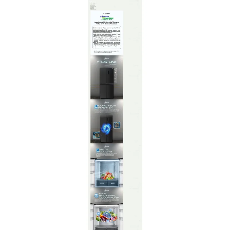 Mayer MMFF480BI 466L 4 Door Fridge