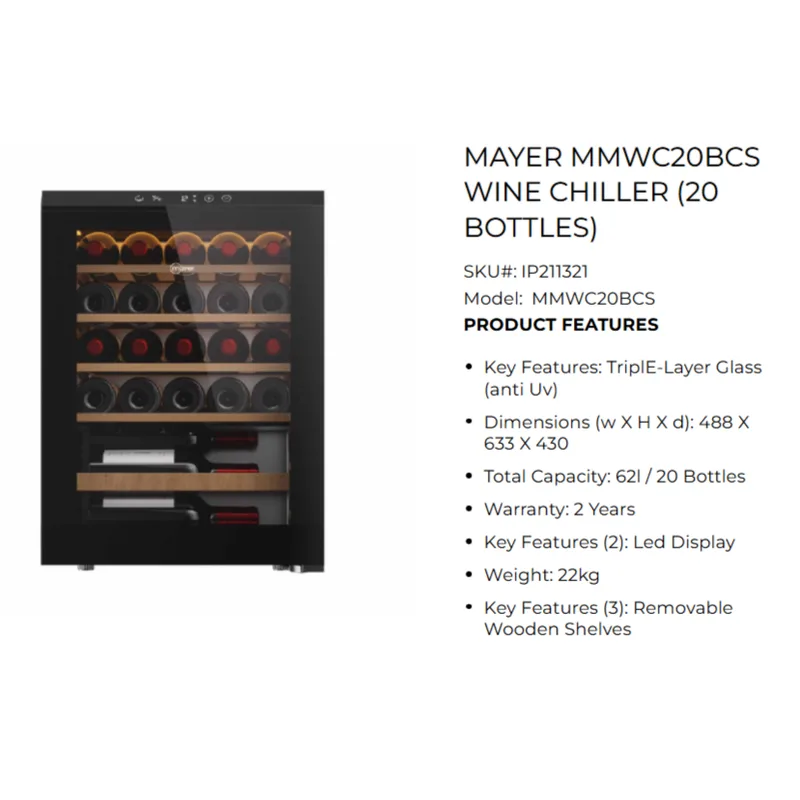 Mayer MMWC20BCS 20 Bottles Wine Cooler