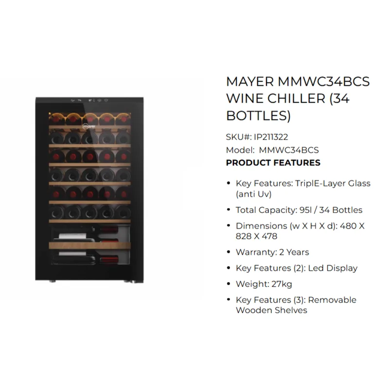 Mayer MMWC34BCS 34 Bottles Wine Cooler
