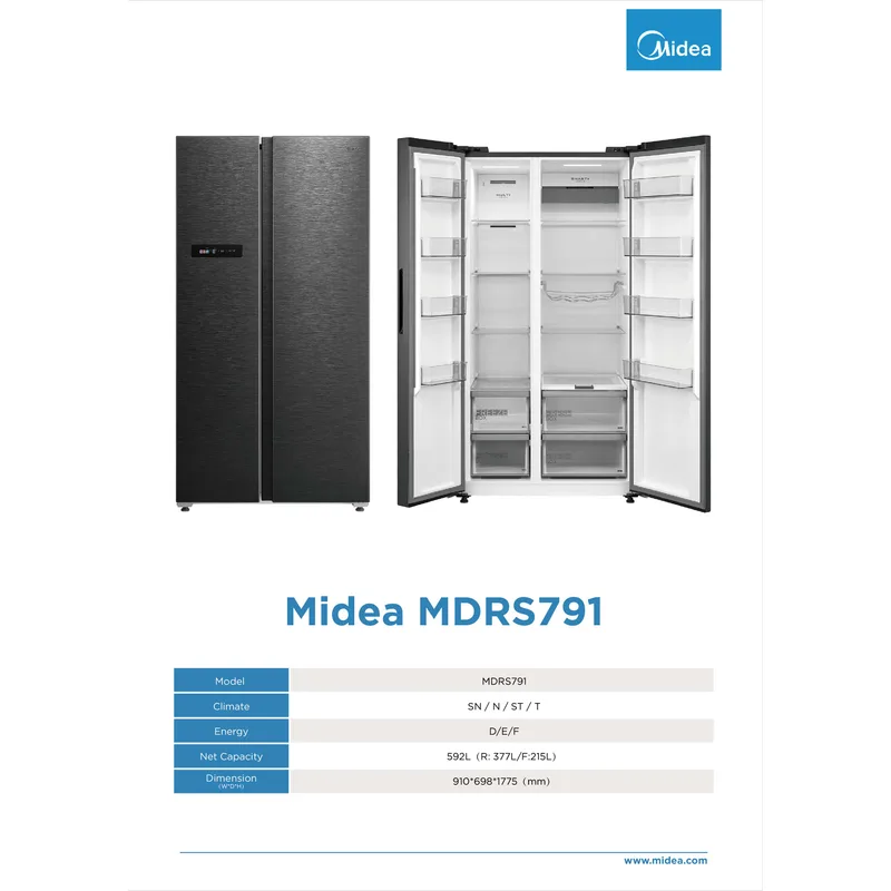 Midea MDRS791MYC45-SG 565L Side By Side Fridge