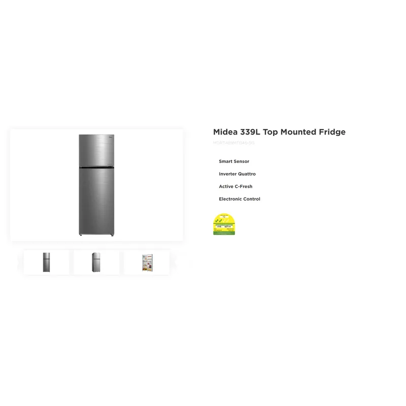 Midea MDRT489FGX46SGN 338L Top Mounted Fridge