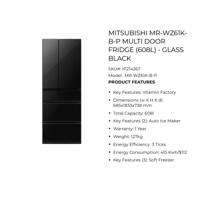 Mitsubishi MR-WZ61K-B-P 608L 6 Door Fridge