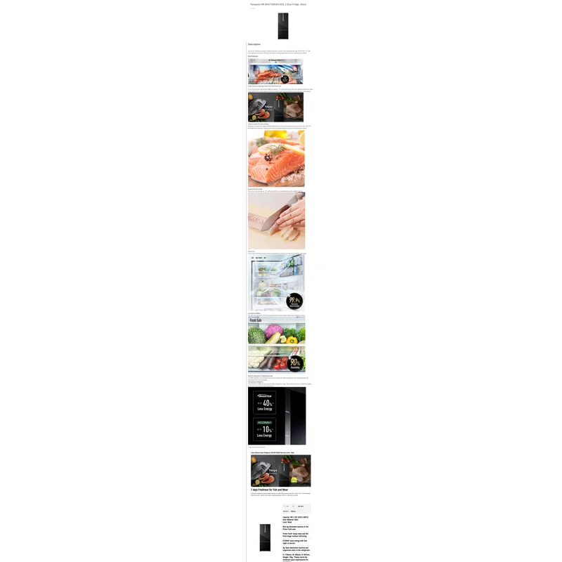 Panasonic NR-BX471HWKS 416L 2 Doors Fridge