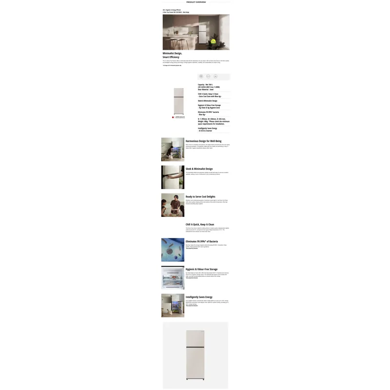 Panasonic NR-TL381BWCS 364L 2 Door Fridge