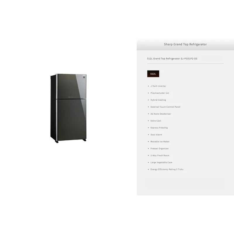 Sharp SJ-PG51P2-DS 512L 2 Door Fridge