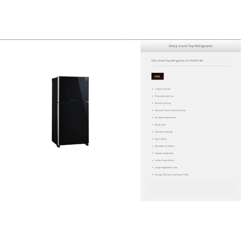 Sharp SJ-PG55P2-BK 554L 2 Door Fridge