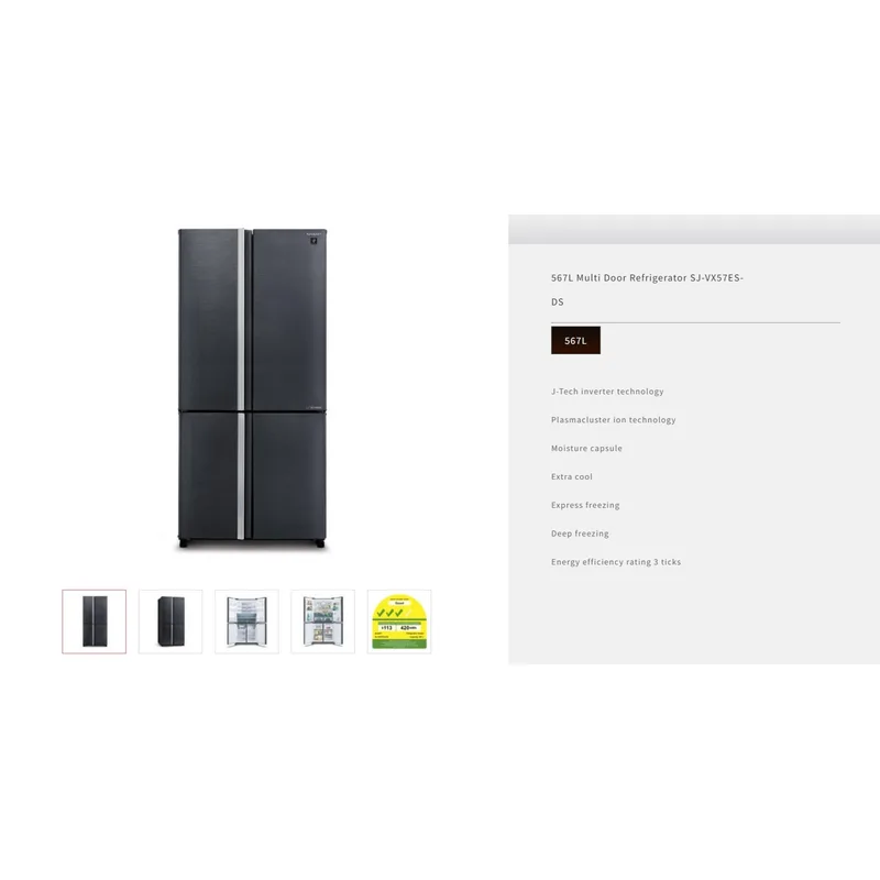 Sharp SJ-VX57ES-DS 567L 4 Door Fridge