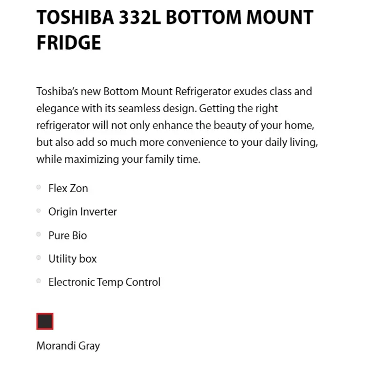 Toshiba GR-RB410WE-PMX(06) 332L Bottom Mount Fridge