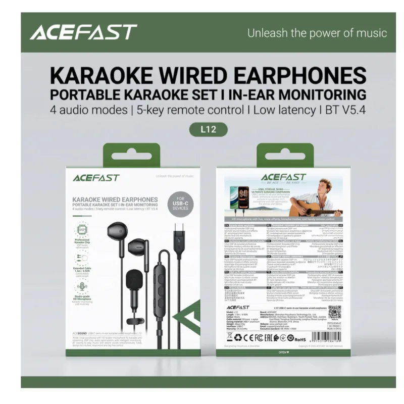Acefast L12 WIRED EARPHONES USB-C Semi-in-ear Karaoke