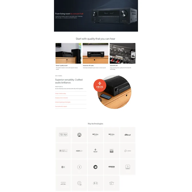 Denon AVR-X1800HBKE2 7.2 Ch. 8K AV Receiver