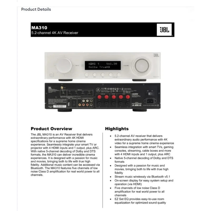 JBL AVR-MA310-BK AV Receiver
