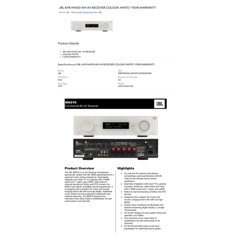 JBL AVR-MA510-BK AV Receiver