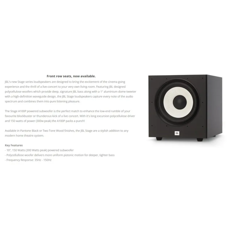 JBL STAGE-A100PBLK 10 Inch 300W