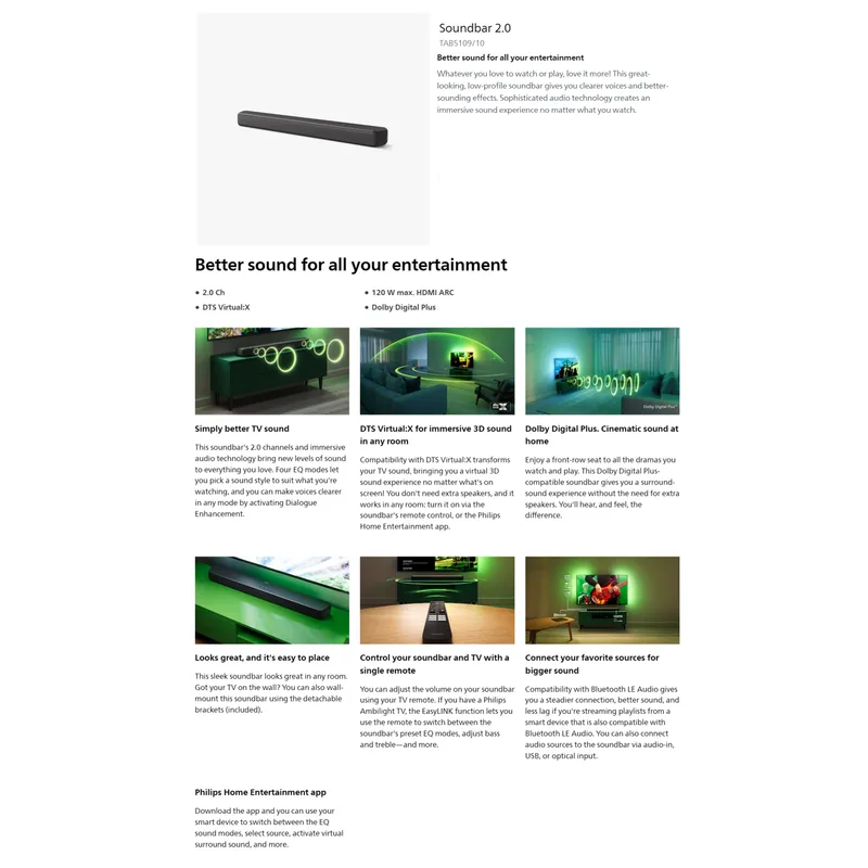 Philips TAB5109/98 2.0CH Soundbar Speaker