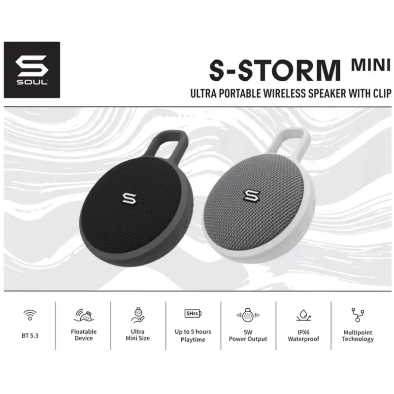 Soul S-STORM MINI Ultra Portable Wireless Speaker — Grey