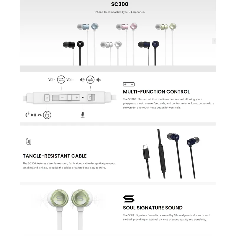 Soul SC300 Type-c Earphones — Silver