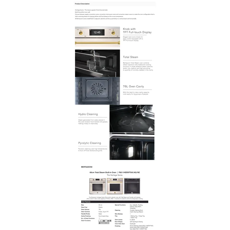 Bertazzoni F6011HERVPTAG 76L 60CM Total Steam