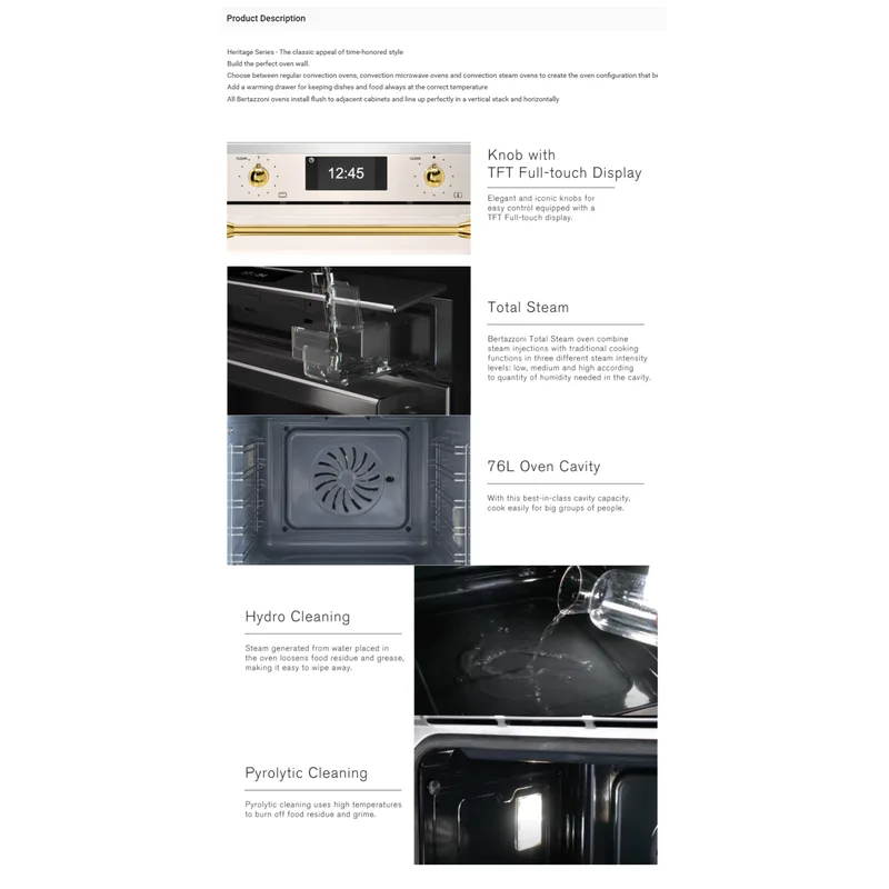 Bertazzoni F6011HERVPTNE 76L 60CM Total Steam