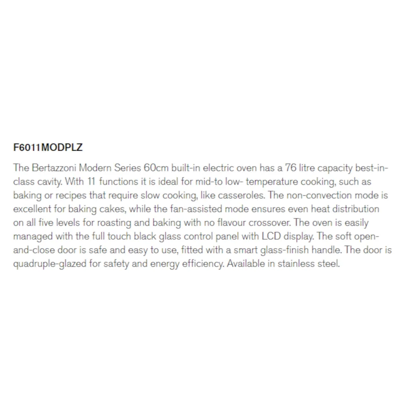 Bertazzoni F6011MODPLZ 76L 60CM Pyrolytic