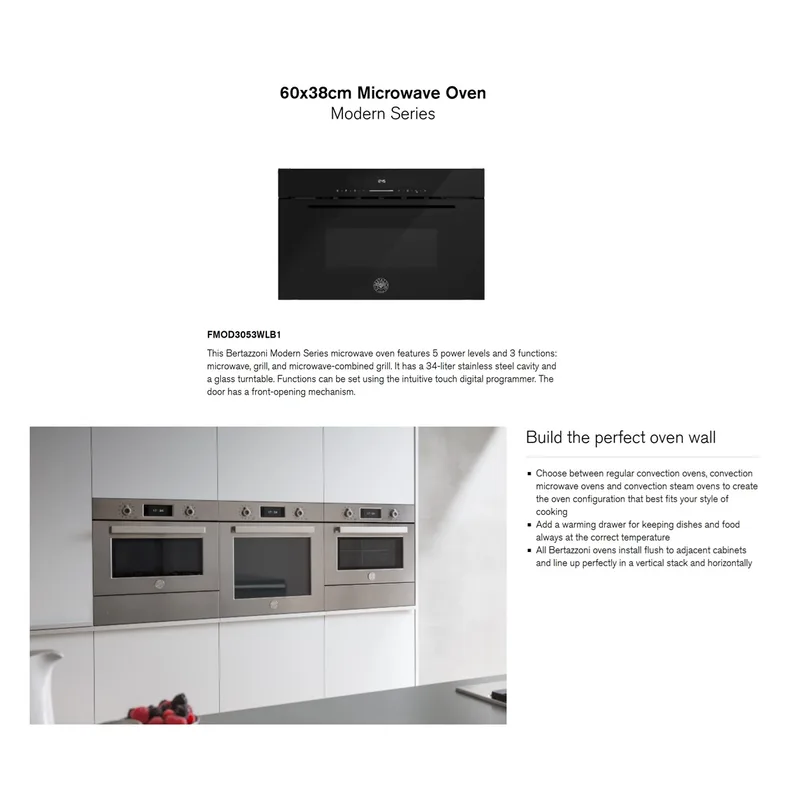 Bertazzoni FMOD3053WLB1 34L 60x38CM Microwave Oven