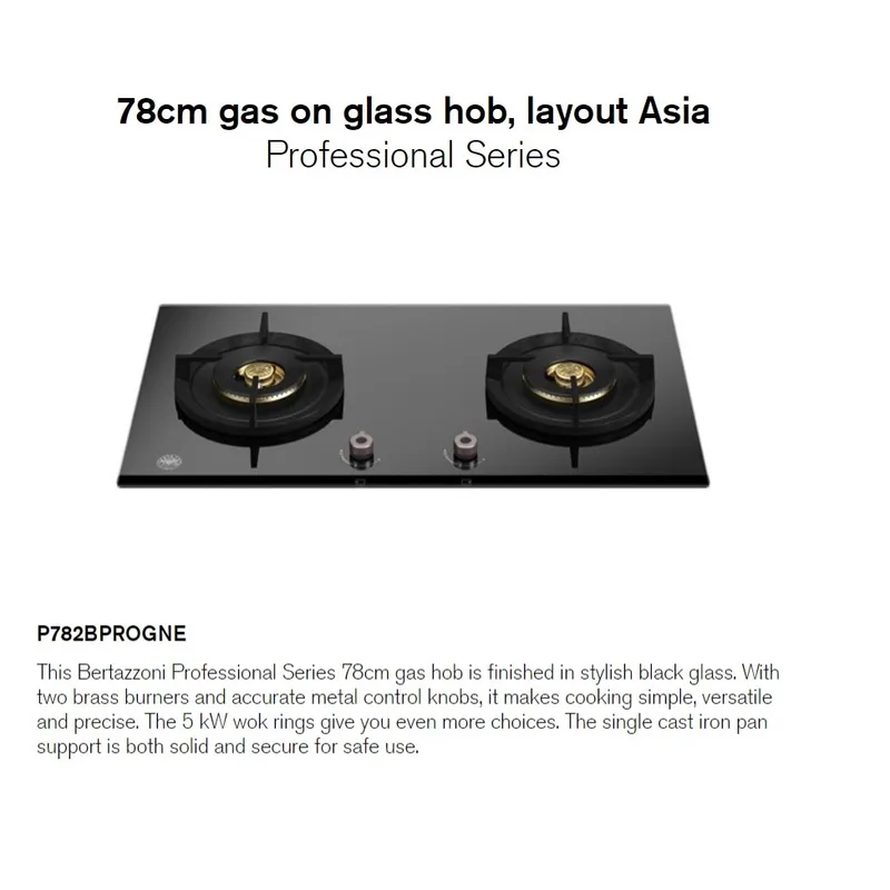 Bertazzoni P782BPROGNE 78CM Built-in Glass Hob