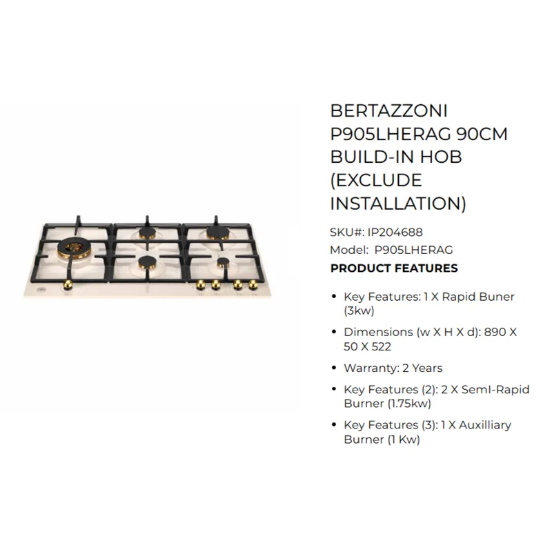 Bertazzoni P905LHERAG 90CM Built-in Gas Hob