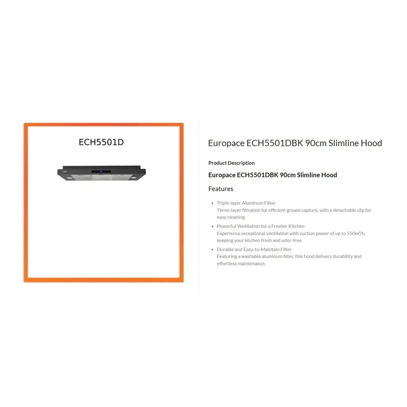 Europace ECH5501DBK 90CM Slimline Cooker Hood