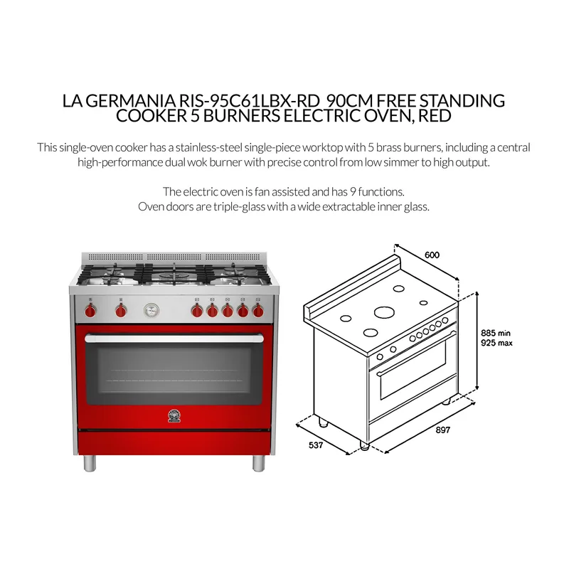 La Germania RIS-95C61LBX-RD 90CM Free Standing Cooker