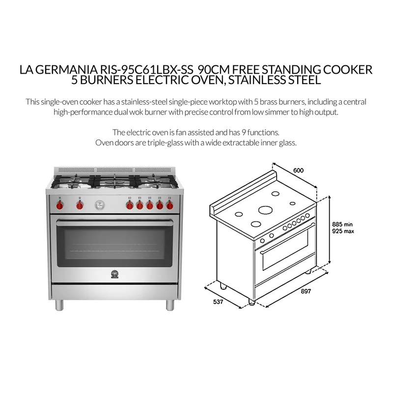 La Germania RIS-95C61LBX-SS 90CM Free Standing Cooker