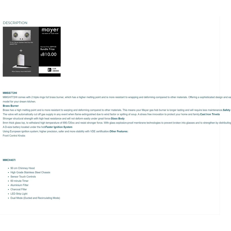 Mayer MMCH407I+ MMSS772HI 90CM Chimney Hood