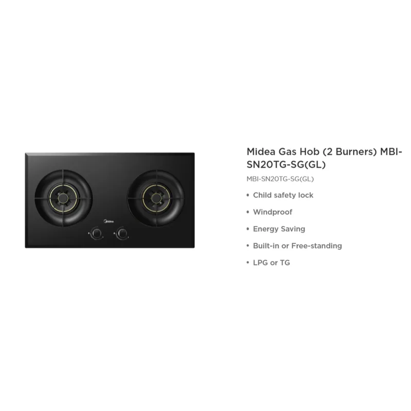 Midea MBI-SN20TG-SG 2 Burner Tempered Glass Gas Hob