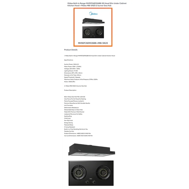 Midea MH90F26EM26BB-SG Integrated Slimline Hood